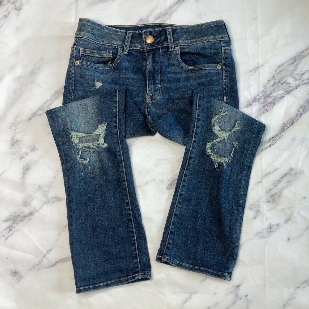 American Eagle Outfitters Kick Crop Jeans Womens Size 6 Distressed Cropped K102